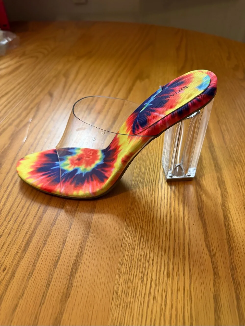 Tie-Dye Clear Strap Block Heel Sandals - Multicolor